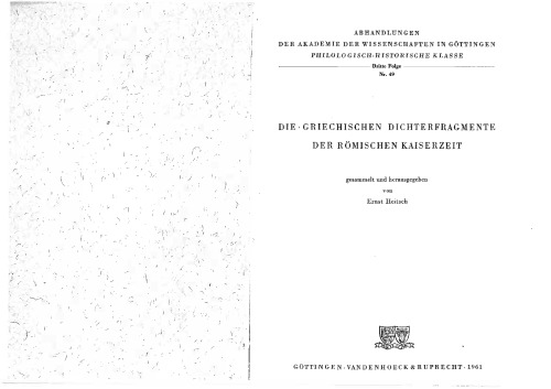 Die Griechischen Dichterfragmente der römischen Kaiserzeit