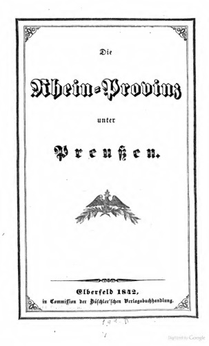 Die Rhein-Provinz unter Preußen