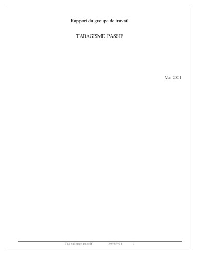 Rapport du groupe de travail DGS : Tabagisme passif
