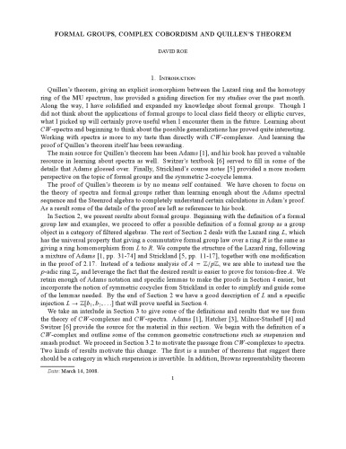 Formal groups, complex cobordism and Quillen’s theorem