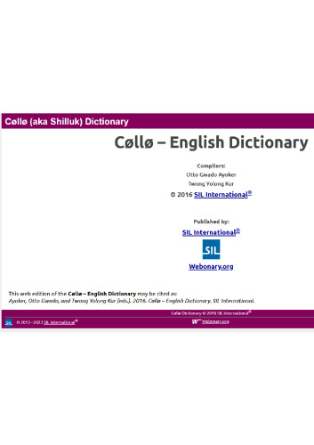 Cøllø (aka Shilluk) Dictionary