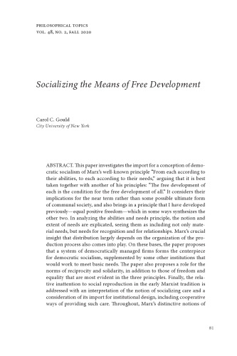 Socializing the Means of Free Development