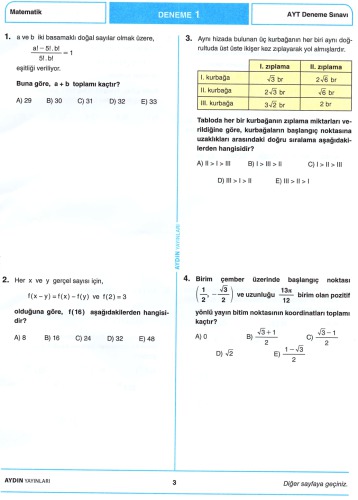 Aydın 10 AYT Matematik Deneme 1