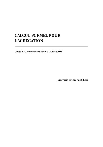 Calcul Formel pour l’Agrégation [Lecture notes]