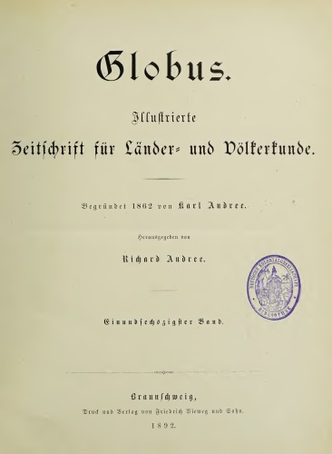 Globus. Illustrirte Zeitschrift für Länder- und Völkerkunde