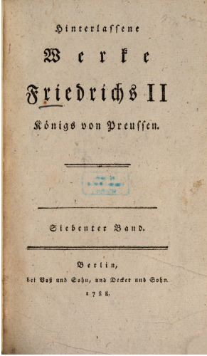 Hinterlassene Werke Friedrichs II., Königs von Preußen