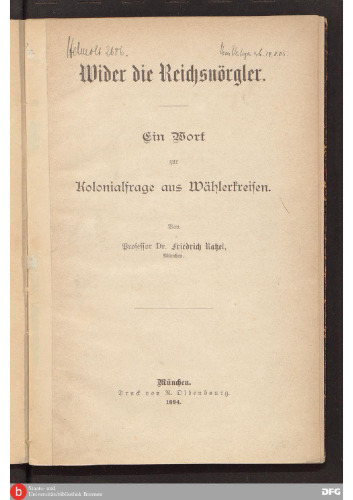 Wider die Reichsnörgler ; ein Wort zur Kolonialfrage aus Wählerkreisen