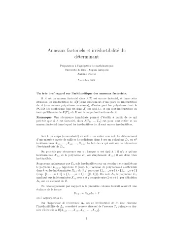 Anneaux factoriels et irréductibilité du déterminant [expository notes]