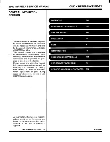 2002-2003 Subaru Impreza (incl. WRX) Factory Service Manual