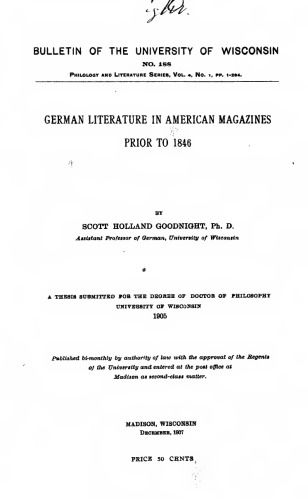 German Literature in American Magazines prior to 1846