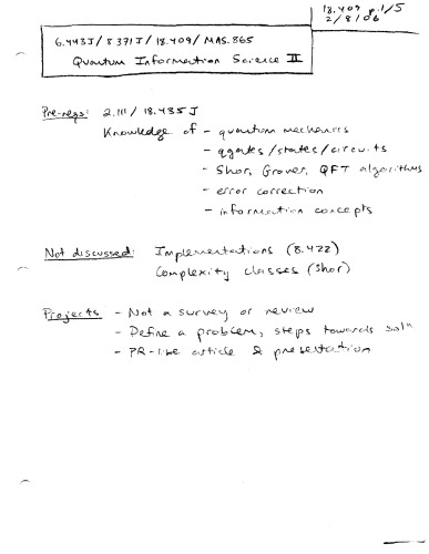 Quantum Information Science: Lecture Notes