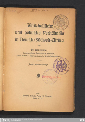 Wirtschaftliche und politische Verhältnisse in Deutsch-Südwest-Afrika