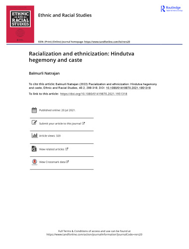 Racialization and Ethnicization: Hindutv Hegemony and Caste