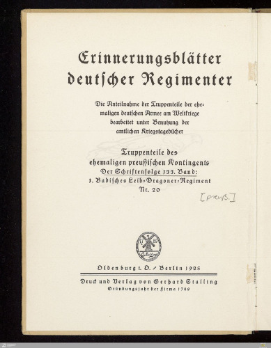 Geschichte des 1. Badischen Leib-Dragoner-Regiments Nr. 20 1908 - 1918