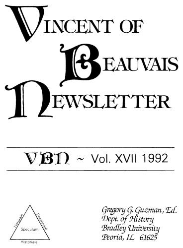 Vincent of Beauvais Newsletter