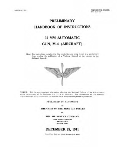 Instructions [prelim] 37 mm Automatic Gun (Aircraft) [TO 11-1-15]