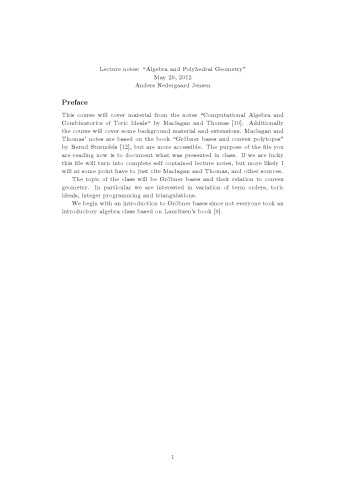 Lecture notes: "Algebra and Polyhedral Geometry"