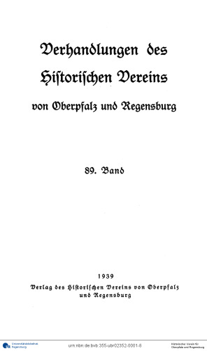 Verhandlungen des Historischen Vereins für Oberpfalz und Regensburg