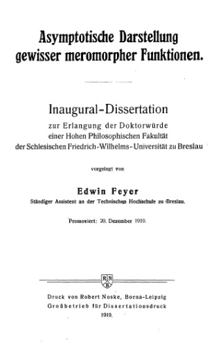Asymptotische Darstellung gewisser meromorpher Funktionen