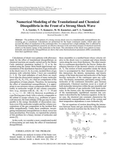 Numerical Modeling of the Translational and Chemical Disequilibria in the Front of a Strong Shock Wave