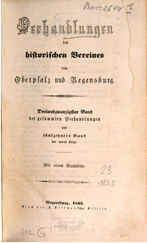 Verhandlungen des Historischen Vereins für Oberpfalz und Regensburg