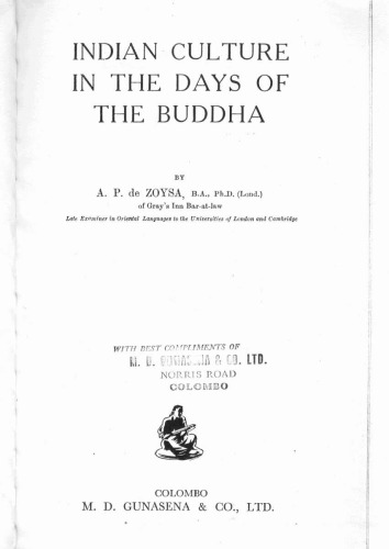 Indian Culture and the Days of Buddha