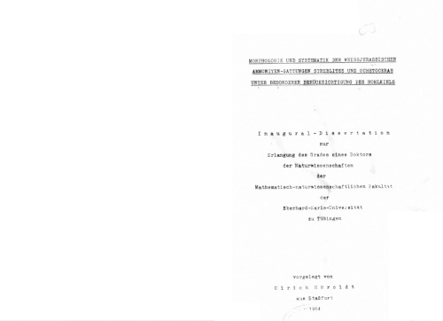 Morphologie und Systematik der Weissjurassischen Ammoniten-Gattungen Streblites und Ochetoceras unter Besonderer berücksichtigung des hohlkiels