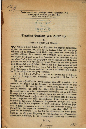 Amerikas Stellung zum Weltkriege
