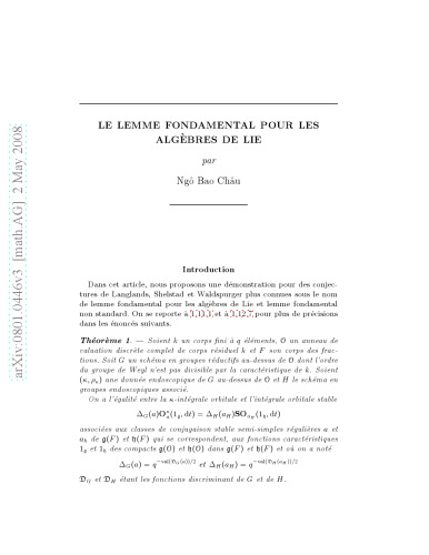 Le lemme fondamental pour les algebres de Lie