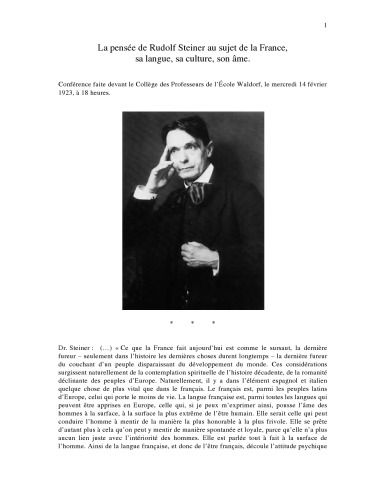 La pensée de Rudolf Steiner au sujet de la France