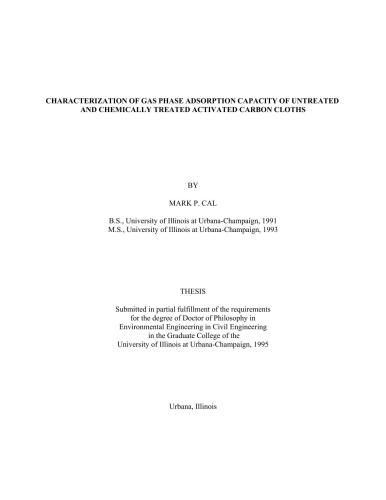 Characterization of gas phase adsorption capacity of untreated and chemically treated activated carbon cloths
