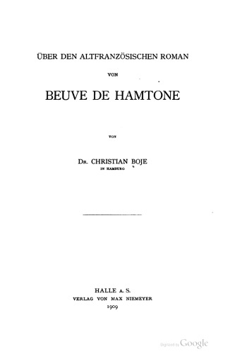 Über den altfranzösischen Roman von Beuve de Hamtone