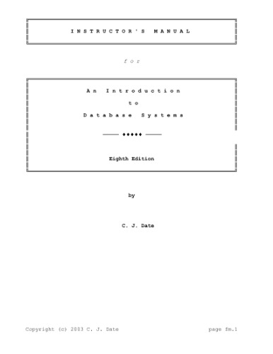 Instructor's Manual for Introduction to Database Systems