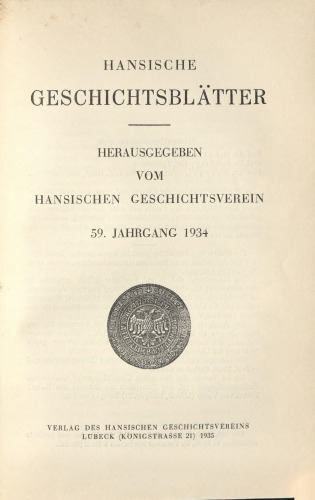Hansische Geschichtsblätter (Jahrgang 1934)