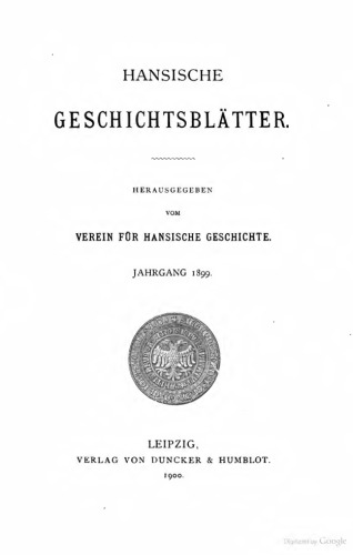 Hansische Geschichtsblätter (Jahrgang 1899-1900)