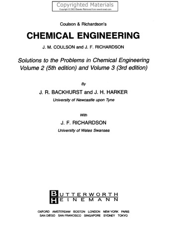 Coulson and Richardson's Chemical Engineering Volume 5 - Solutions to the Problems in Chemical Engineering from Volume 2 and Volume 3