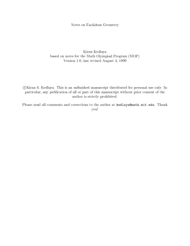 Notes On Euclidean Geometry (Math Olympiad)