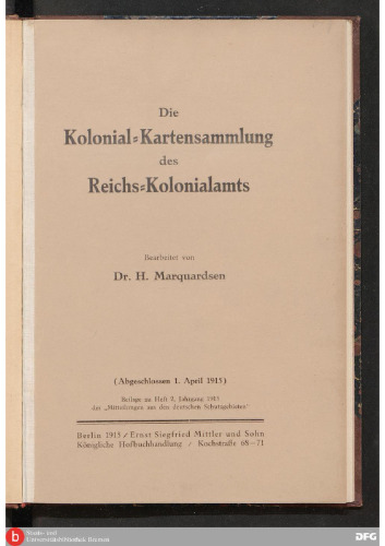 Die Kolonial-Kartensammlung des Reichs-Kolonialamts