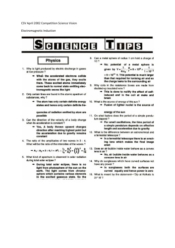 CSV April 2002 Electromagnetic Induction Competition Science Vision