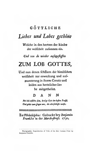 The First Century of German Printing in America 1728-1830