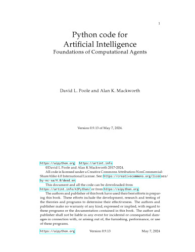 Python code for Artificial Intelligence Foundations of Computational Agents