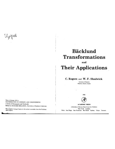 Backlund Transformations and Their Applns