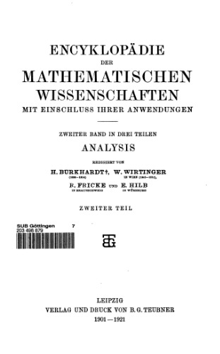 Encyclopaedie der mathematischen Wissenschaften und Anwendungen. Analysis Band 2, Teil 2
