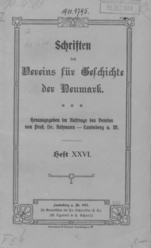 Schriften des Vereins für Geschichte der Neumark