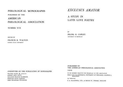 Exclusus Amator: A Study in Latin Love Poetry