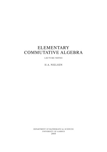 Elementary commutative algebra [Lecture notes]