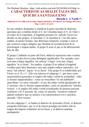 Características dialectales del quichua santiagueño
