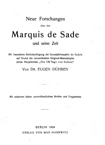 Neue Forschungen über den Marquis de Sade und seine Zeit
