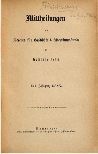 Mitteilungen des Vereins für Geschichte und Altertumskunde in Hohenzollern