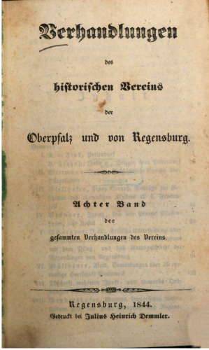 Verhandlungen des Historischen Vereins für Oberpfalz und Regensburg